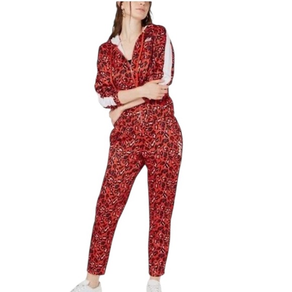Juicy Couture Black Label Tracksuit Set Red Leopard Print Hoodie Pants Y2K Retro